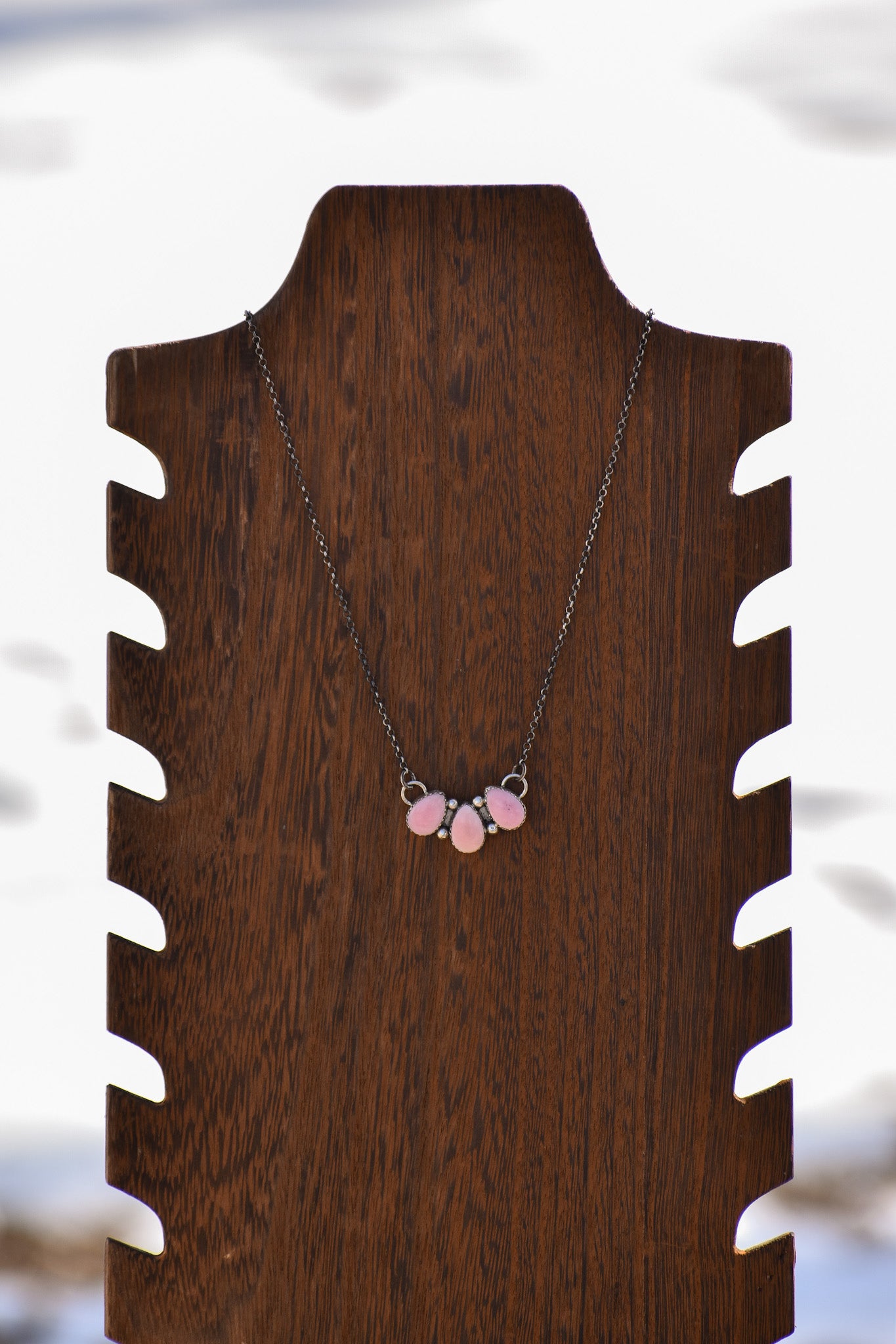 Triple Stone Pink Conch Necklace