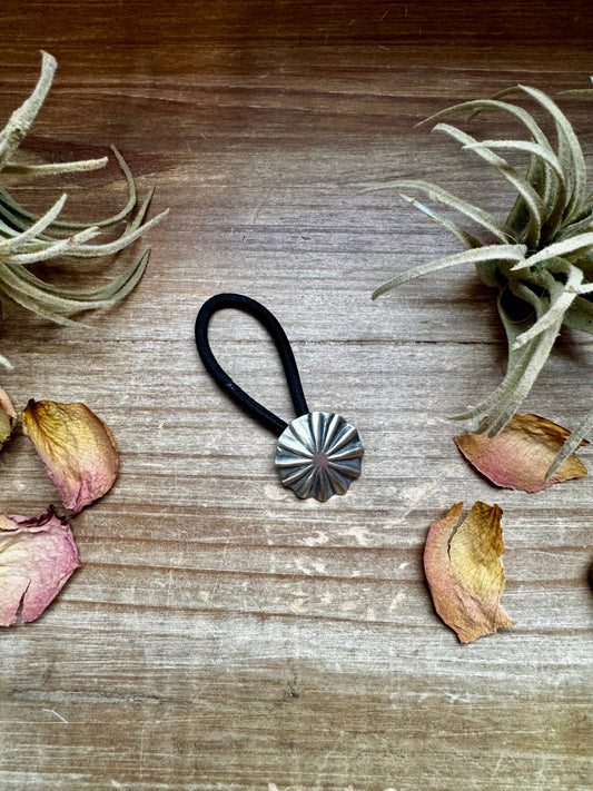 Sterling Silver Hair Tie – Small Stamped Concho