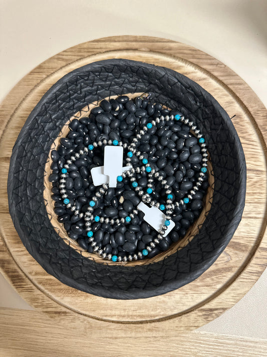 Turquoise & Pearl Stretch Bracelet