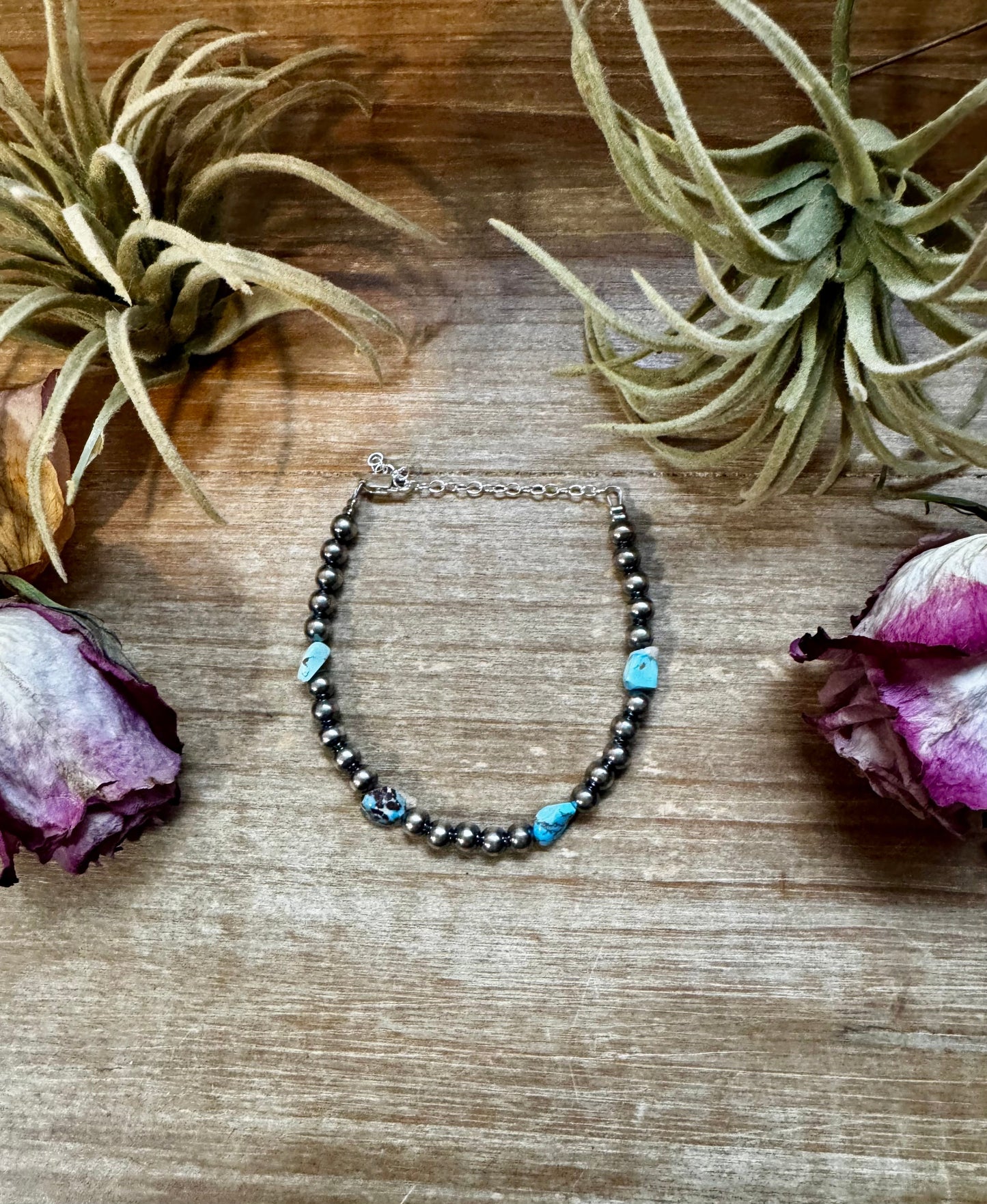 Golden Hill Turquoise Bracelet – 5mm Sterling Silver Pearls