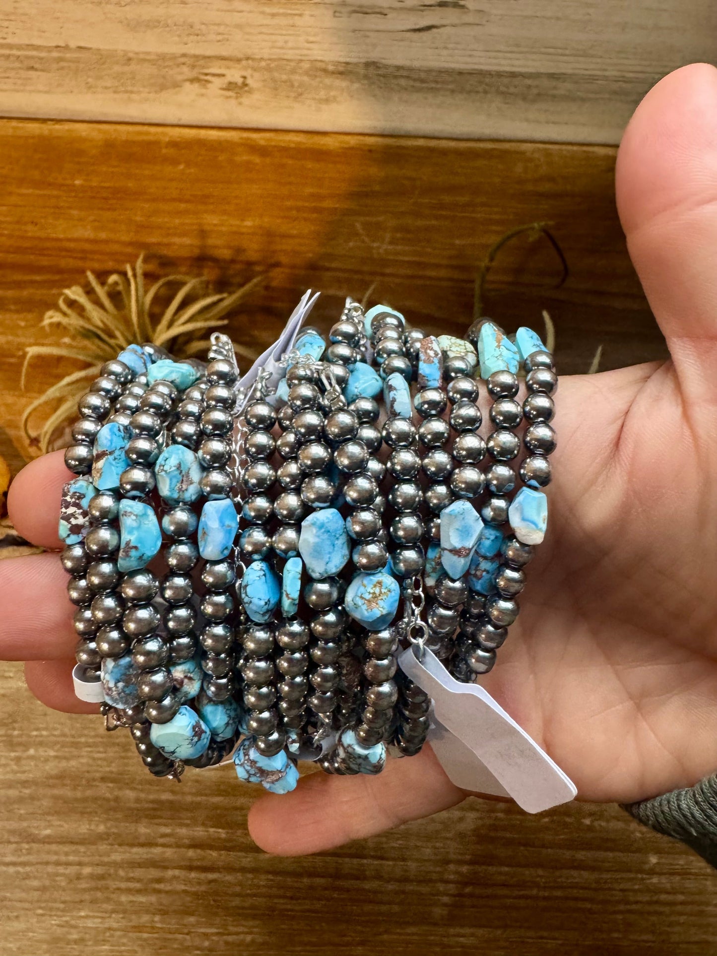 Golden Hill Turquoise Bracelet – 5mm Sterling Silver Pearls