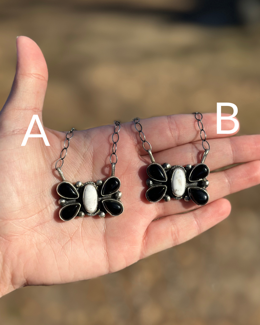 Black Onyx & White Buffalo Butterfly Necklace
