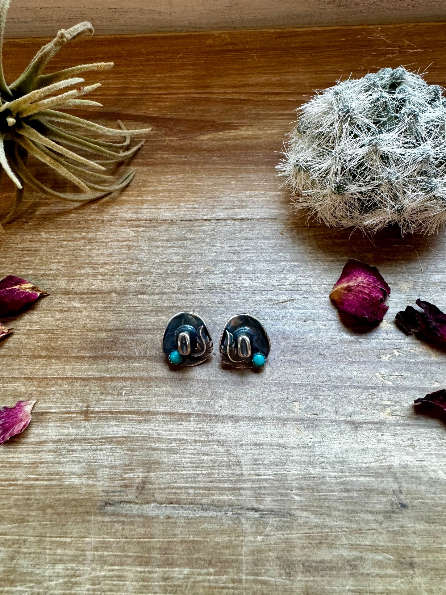 Cowboy Hat Stud Earrings with Kingman Turquoise