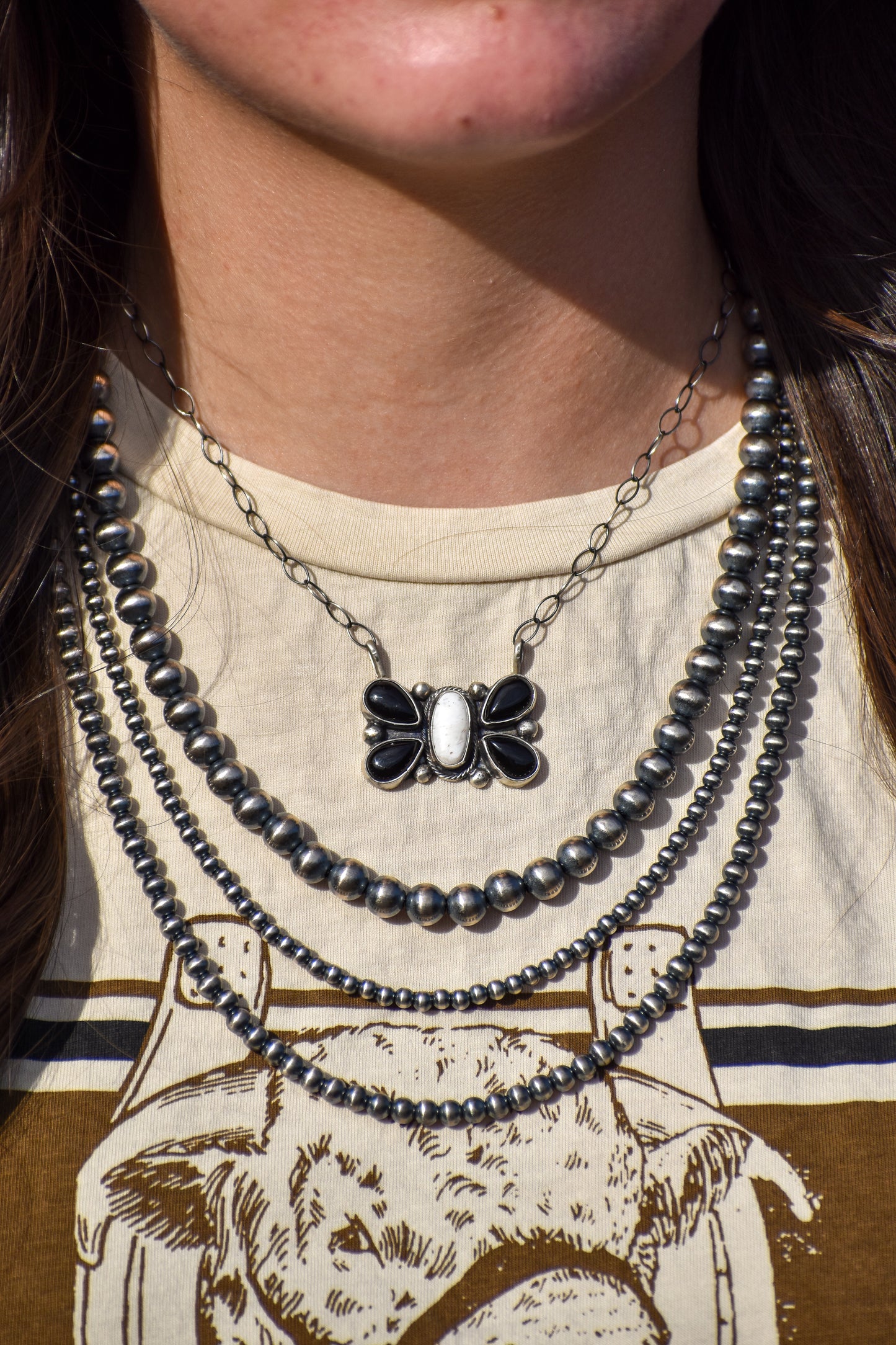 Black Onyx & White Buffalo Butterfly Necklace