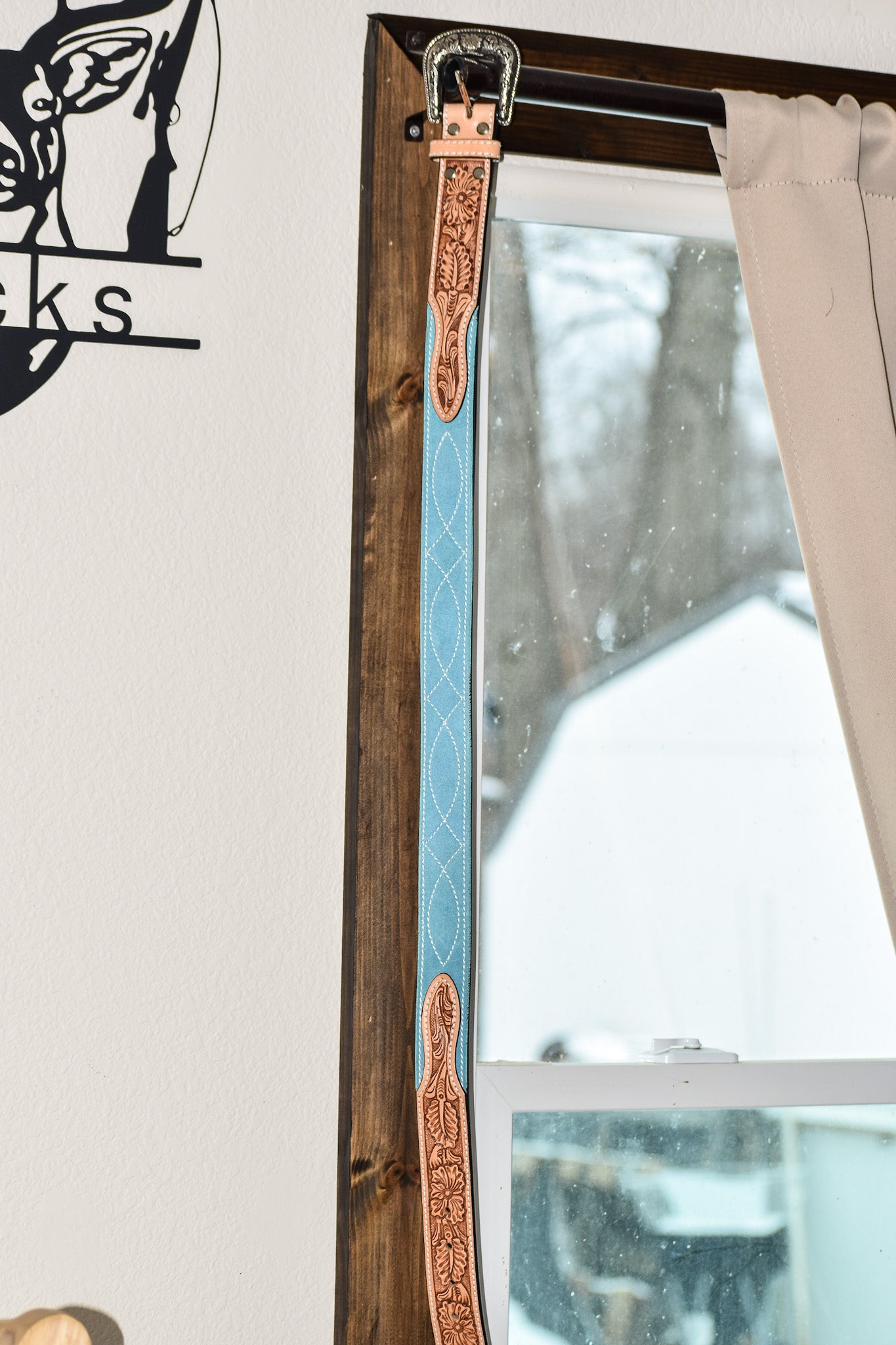 Turquoise Boot Stitch Tooled Leather Belt
