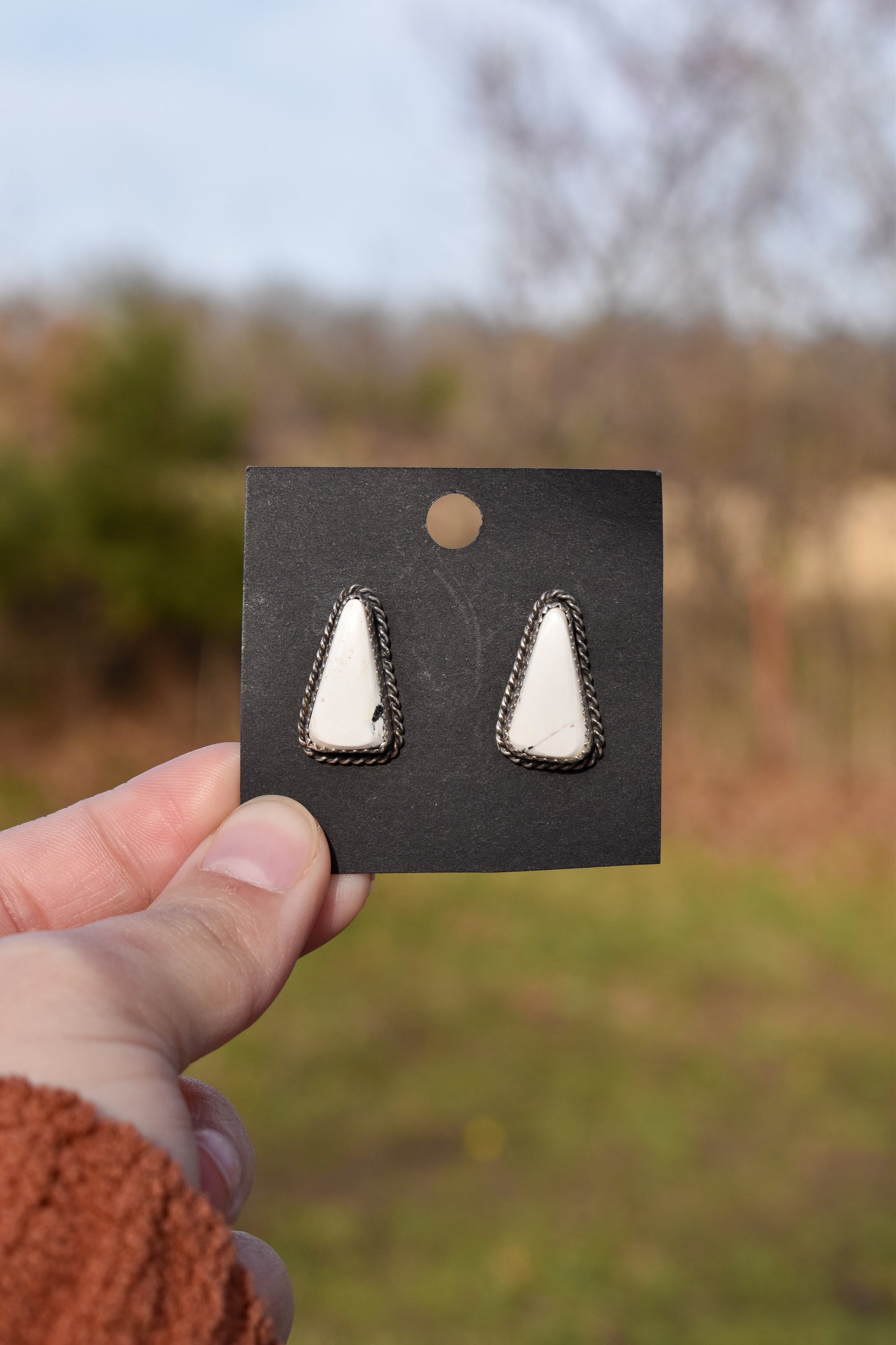 White Buffalo Triangle Studs