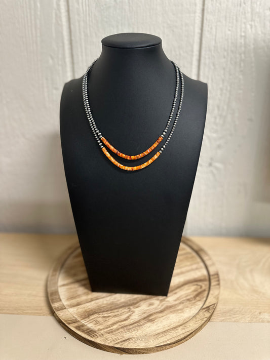 Orange Spiny & Pearl Necklace