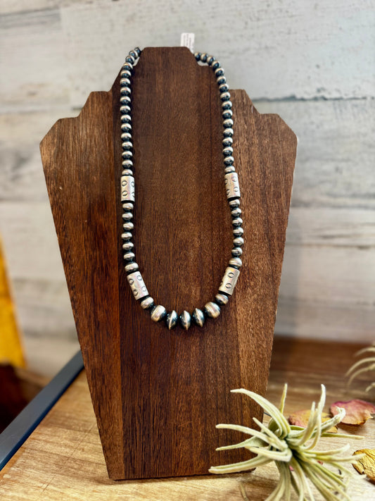 Sterling Silver Barrel Bead Necklace – 20” – Saucer & Barrel Beads