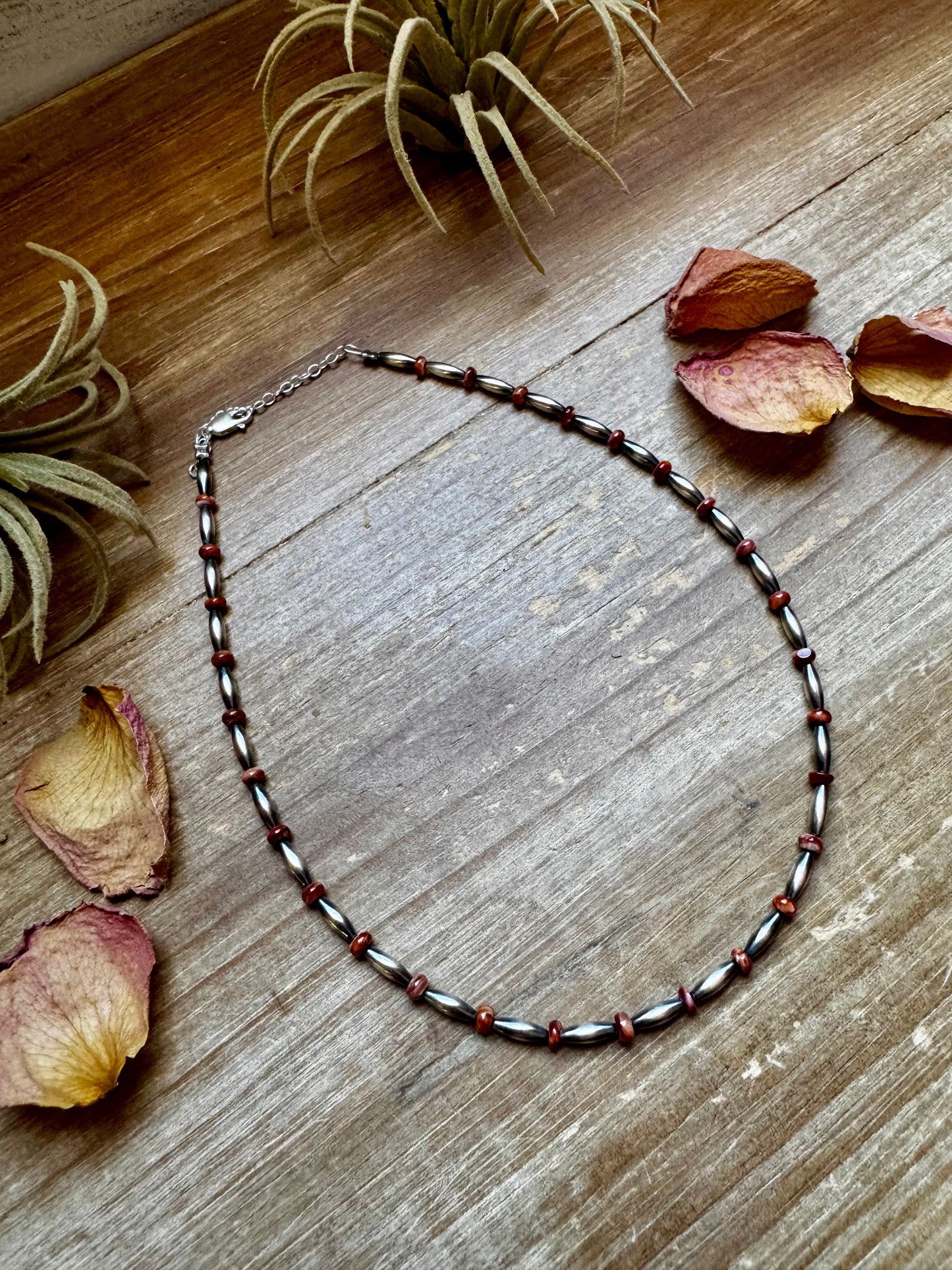 14-Inch Sterling Silver Torpedo & Spiny Oyster Heishi Choker