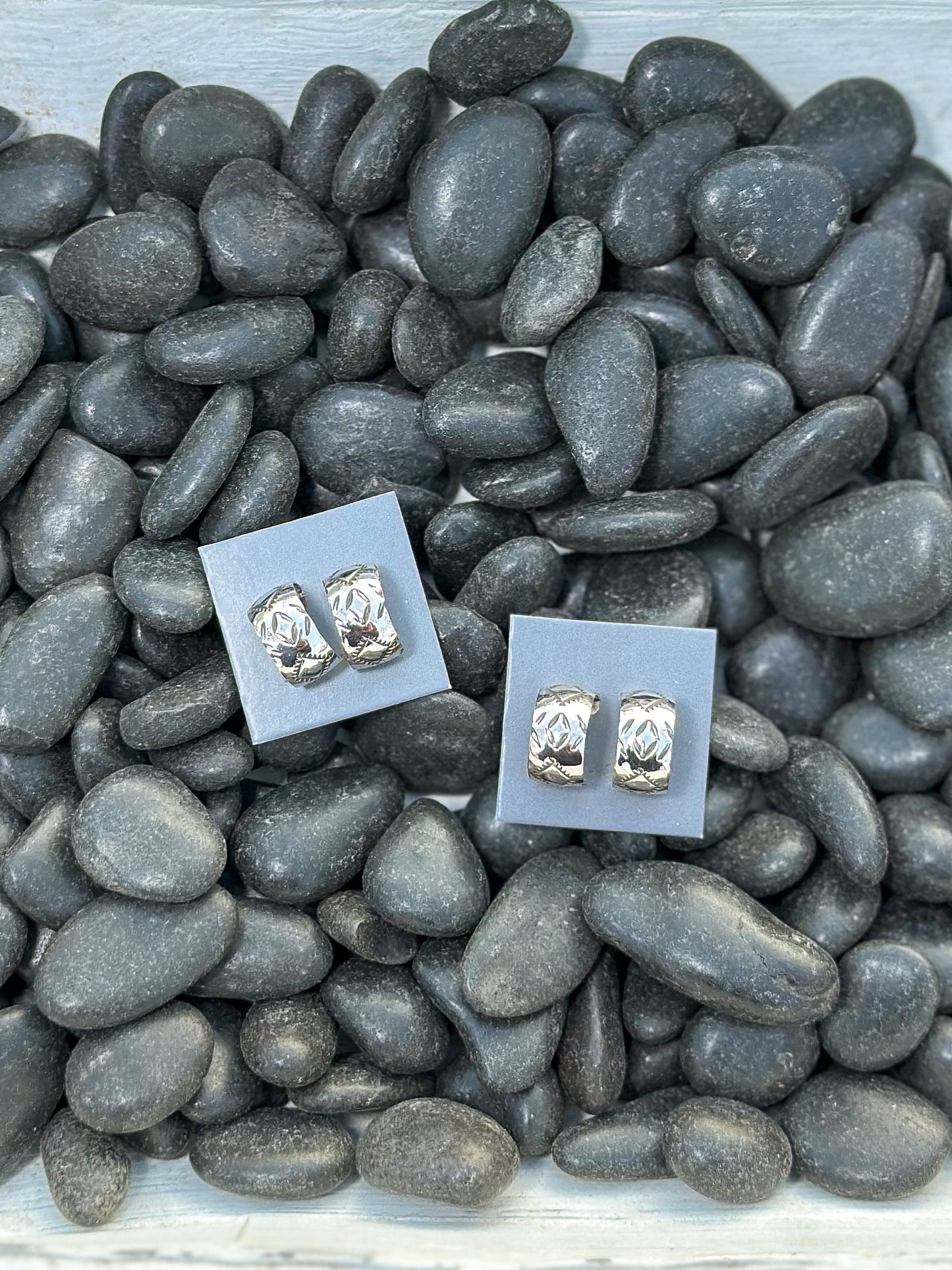 Stamped Silver Hoops