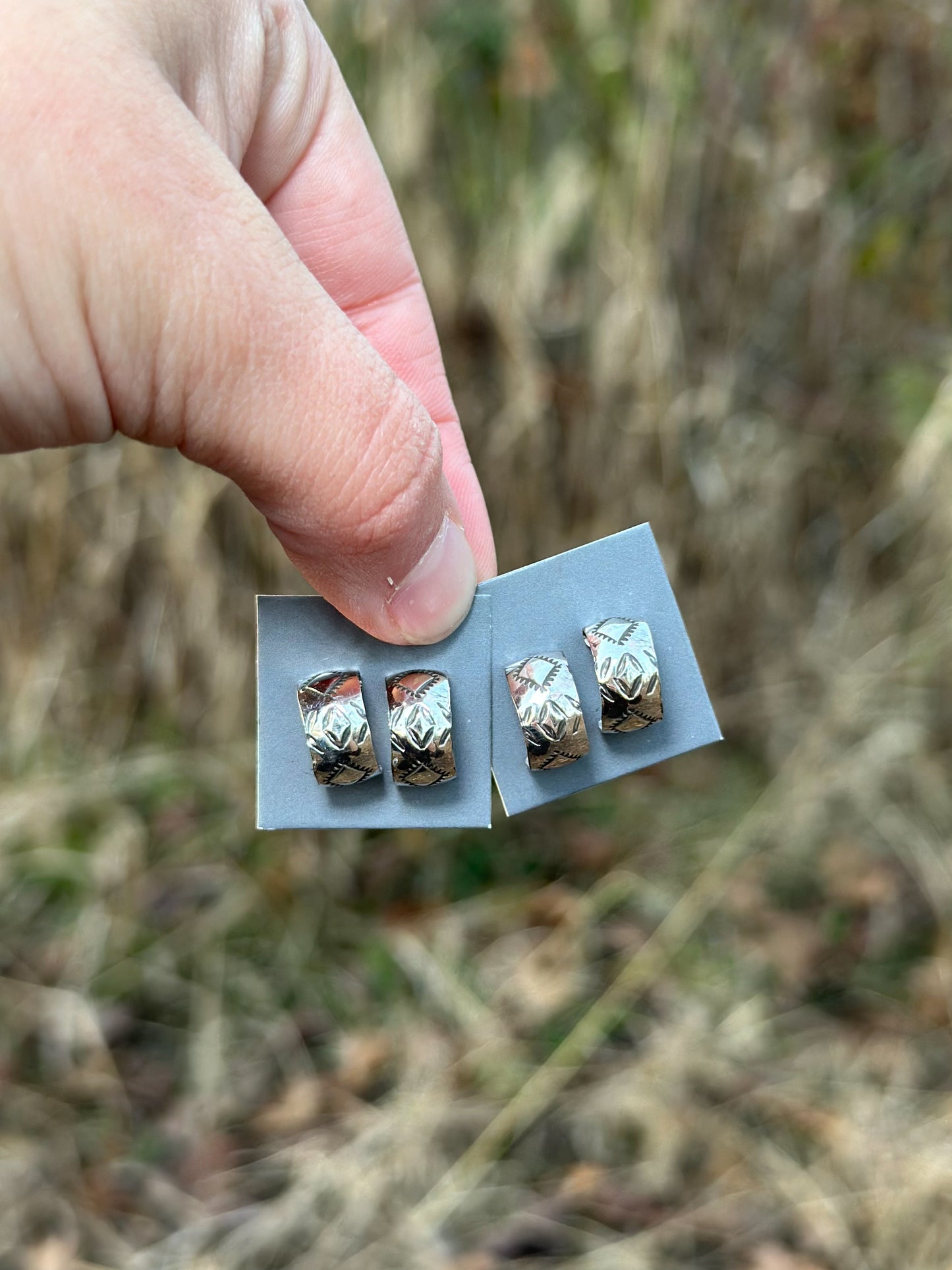 Stamped Silver Hoops