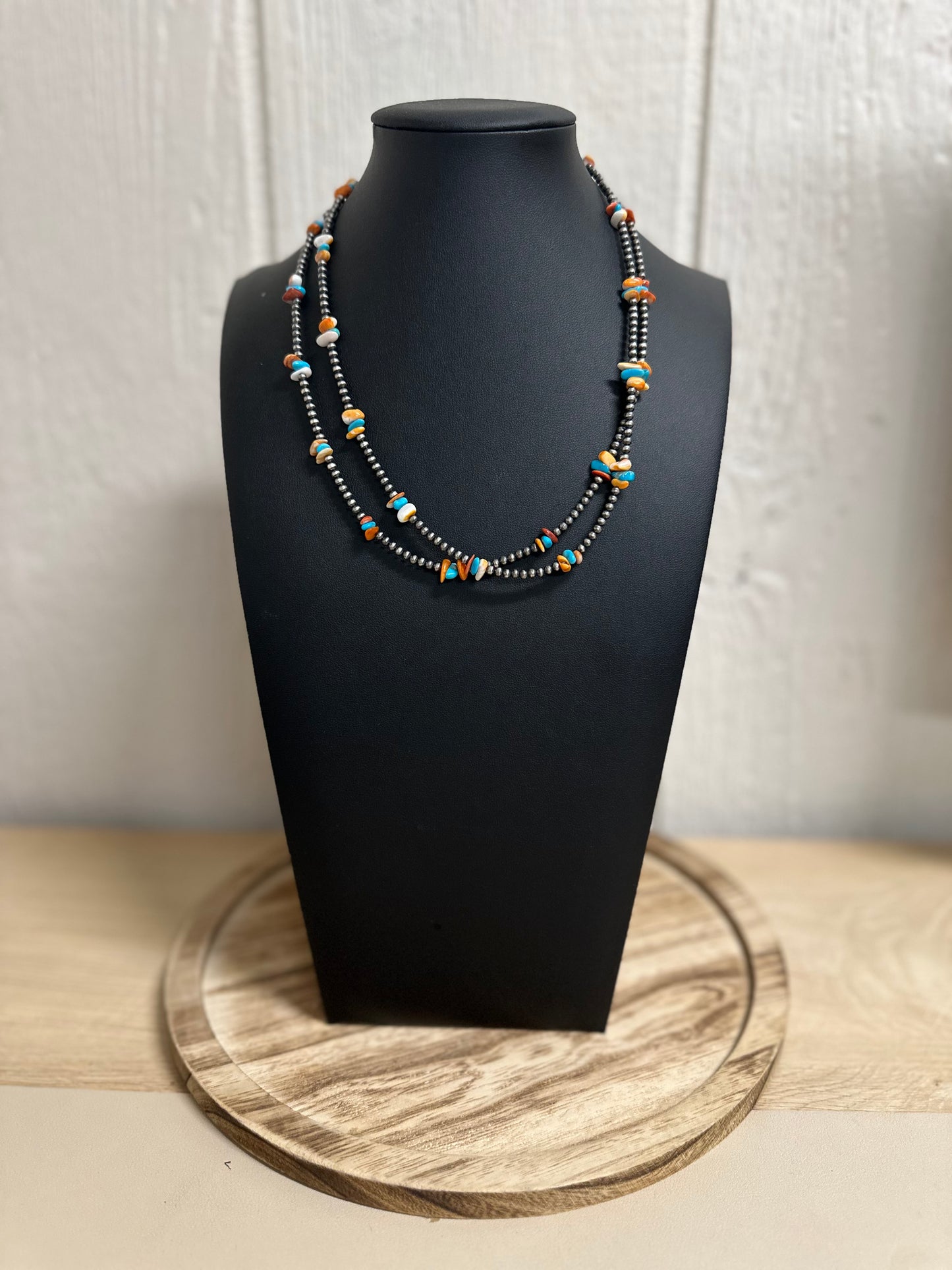 Turquoise & Orange Spiny Sterling Pearl Necklace