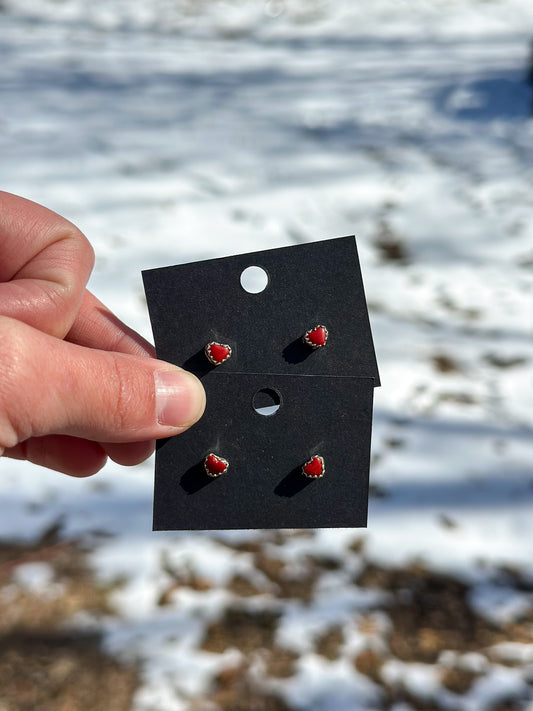Red Coral Heart Studs
