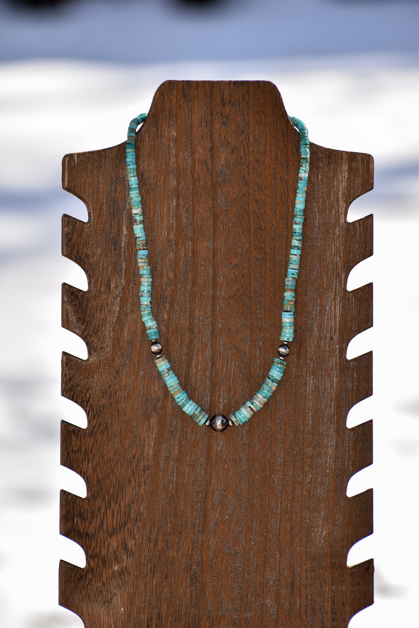 Graduated Kingman Disc Beaded Necklace