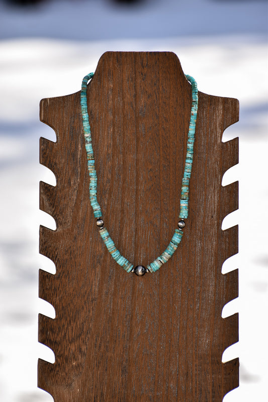Graduated Kingman Disc Beaded Necklace